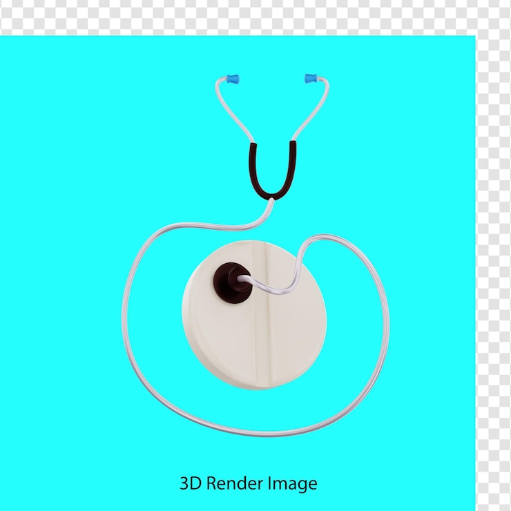 PSD 3d rendering of a stethoscope with pills