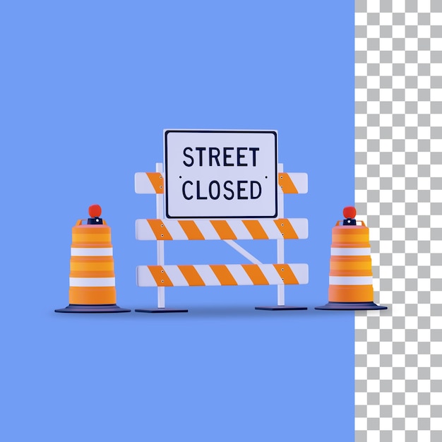 3D-rendering straat gesloten voorzichtigheid waarschuwingsbord
