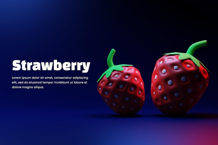 PSD 3d rendering of strawberry illustration or 3d strawberry banner template