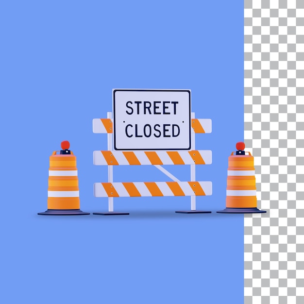 3d rendering street closed caution warning sign