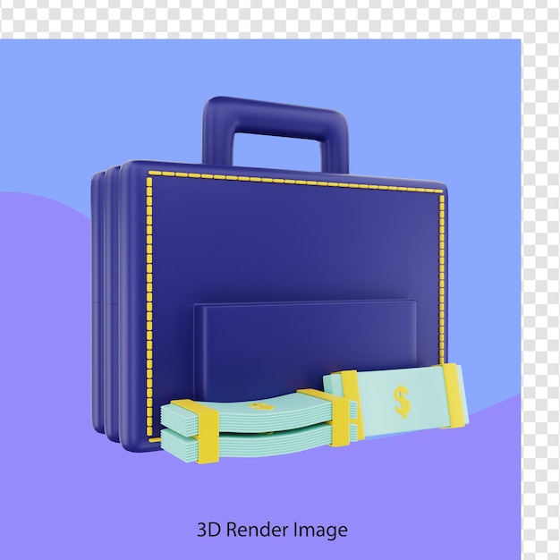 PSD 3d rendering of suitcase with dollar bills