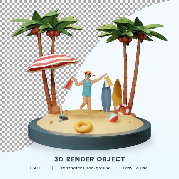 PSD 3d rendering of summer beach concept premium psd