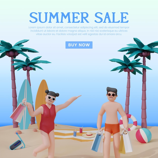 3d rendering of summer day concept premium psd