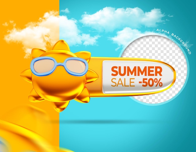 PSD 3d rendering of summer sale concept