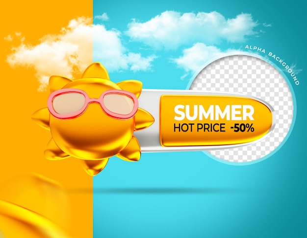 PSD 3d rendering of summer sale concept