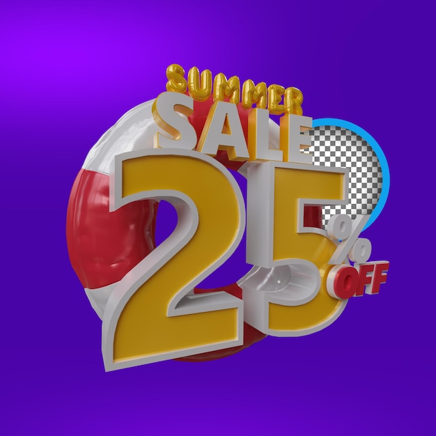 PSD 3d rendering of summer sale discount badge