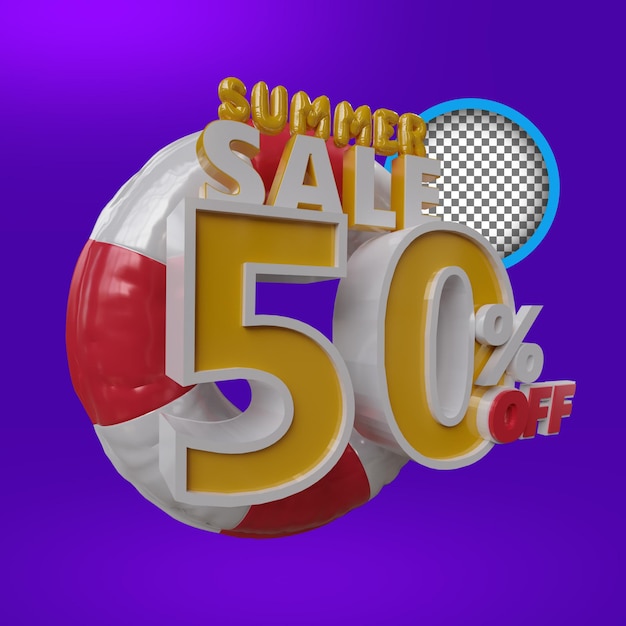 3d rendering of summer sale discount badge