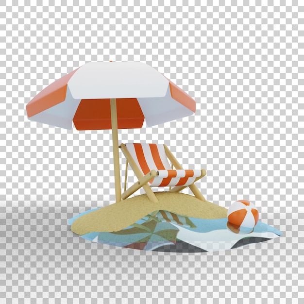 3d rendering of summer umbrella beach chair and sand