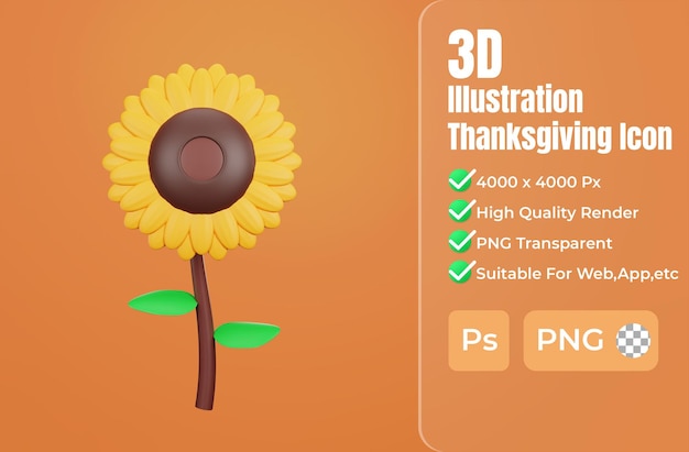 3d rendering sunflower thanksgiving icon