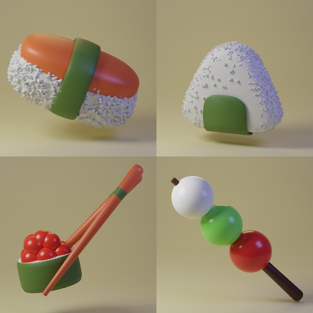 Rendering 3d dell'icona del fast food del sushi