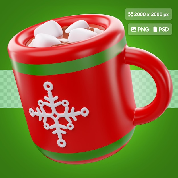 PSD 3d rendering świątecznej ikony gorącej czekolady