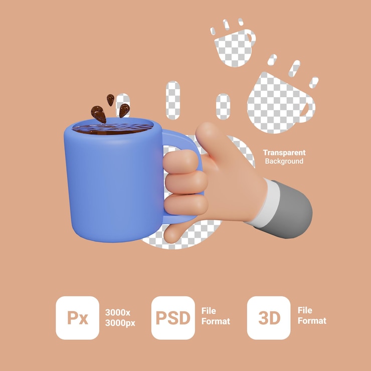 PSD 3d rendering tea icon character with transparent background