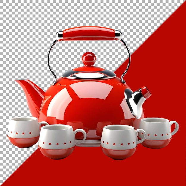 PSD 3d rendering of a teapot and cups set on transparent background ai generated