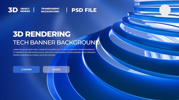 3D rendering tech banner blue element psd