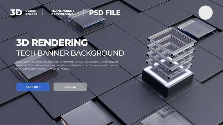 PSD 3d rendering tech banner