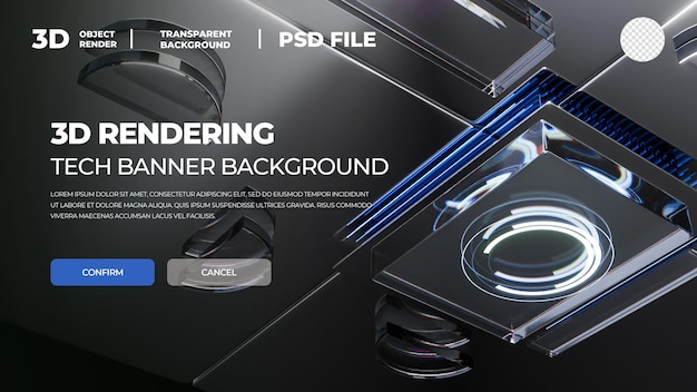 PSD banner tecnologico di rendering 3d