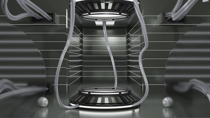 PSD технология 3d рендеринга на белом фоне power podium пустая сцена с кабелями высокое качество
