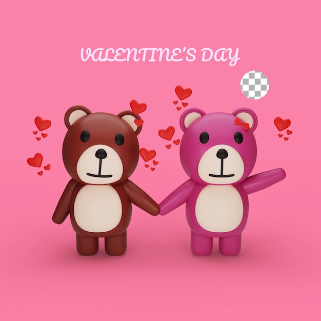 PSD 3d rendering of teddy bear valentine's day concept