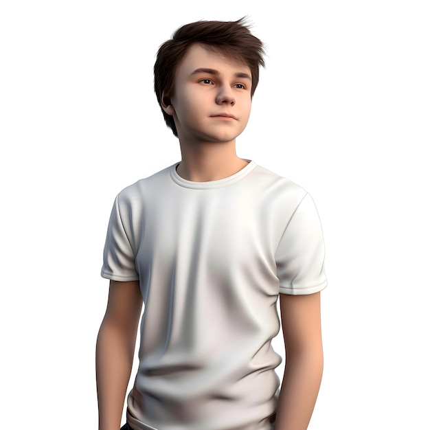 3d rendering of a teenager boy with a white t shirt isolated on white background