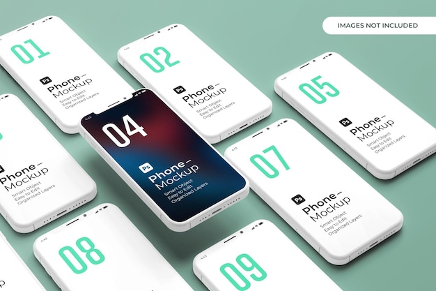 3D-rendering telefoonmodel op een groene achtergrond Premium Psd