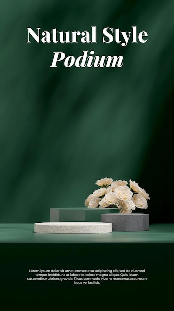 3d rendering template mockup texture concrete and terrazzo mockup in portrait with white rose