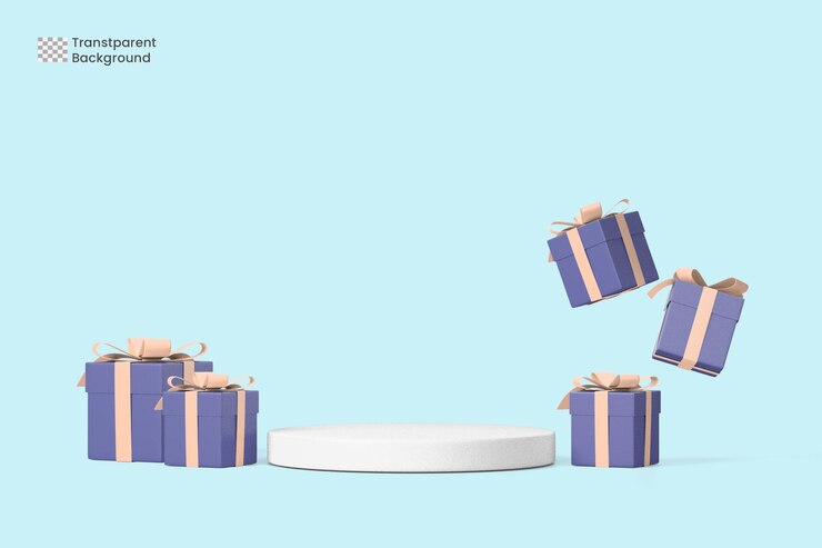 3d rendering template of white podium in landscape with gift box