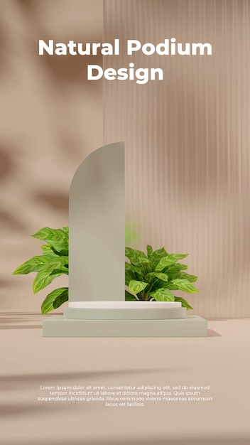 3d rendering template white green podium in portrait with glass backdrop and chinese evergreen