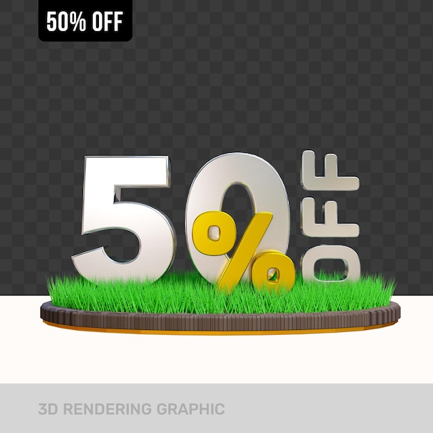 PSD 3d rendering text 50 percent off