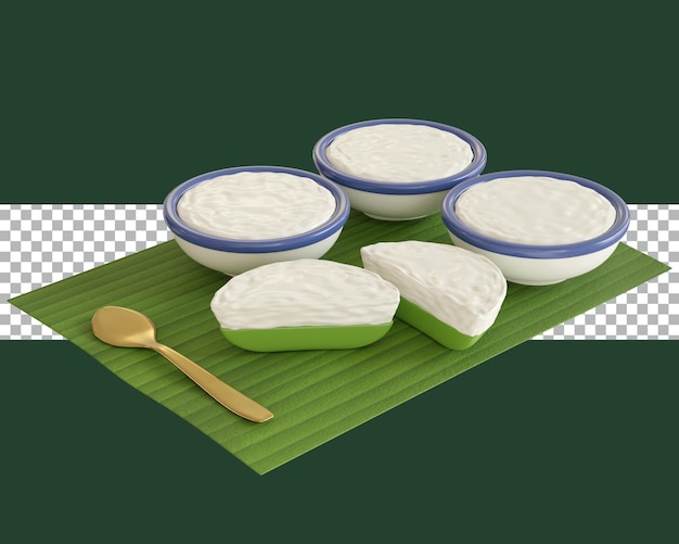 PSD rendering 3d il nome del dessert tailandese è khanom tuay trasparente