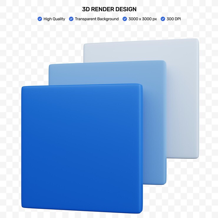 PSD 3d 렌더링 3 레이어 블루 절연