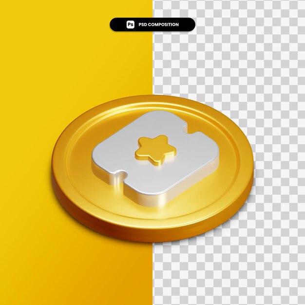 3d rendering ticket star icon on golden circle isolated