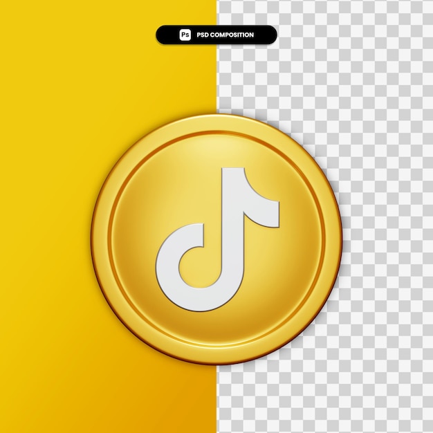 3d rendering tiktok icon on golden circle isolated