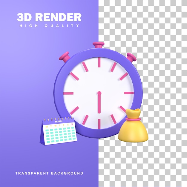 3d rendering time management concept with big clock