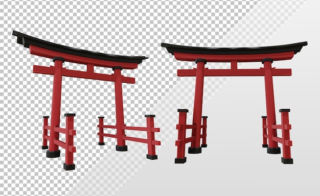 PSD 3d rendering torii tradizionale ingresso del cancello giapponese all'interno del santuario shintoista mondano alla sacra vista prospettica