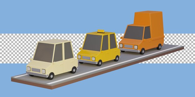 Rendering 3D traffico auto auto privata taxi auto consegna auto trasparente