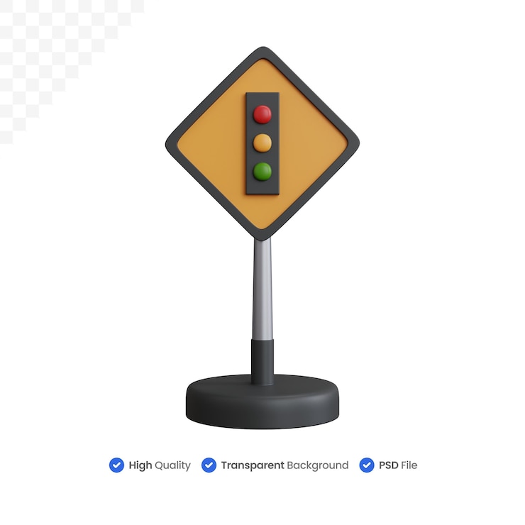 PSD 3d rendering traffic light sign with pole isolated