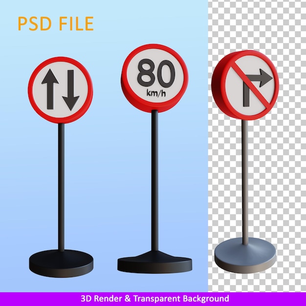 PSD 3d rendering traffic sign