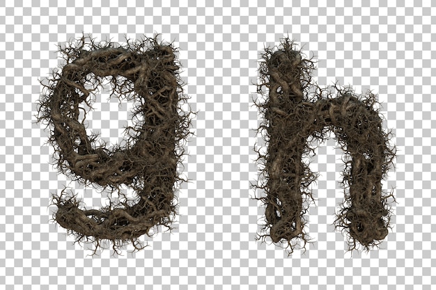 PSD 3d rendering tree branch alphabet g and alphabet h