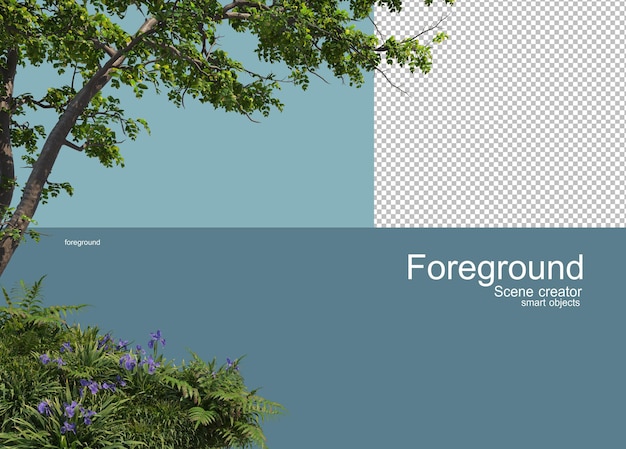 PSD 3d rendering of trees foreground isolated