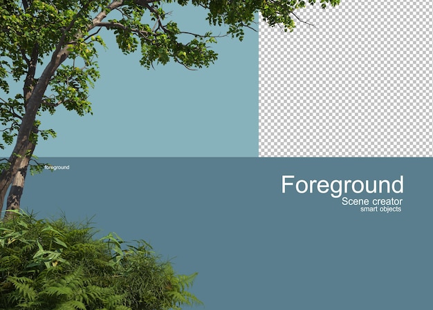 PSD 3d rendering of trees foreground isolated