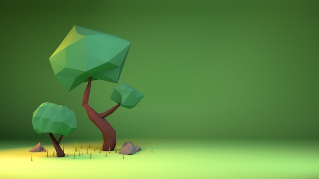 3D rendering of trees in Low Poly style