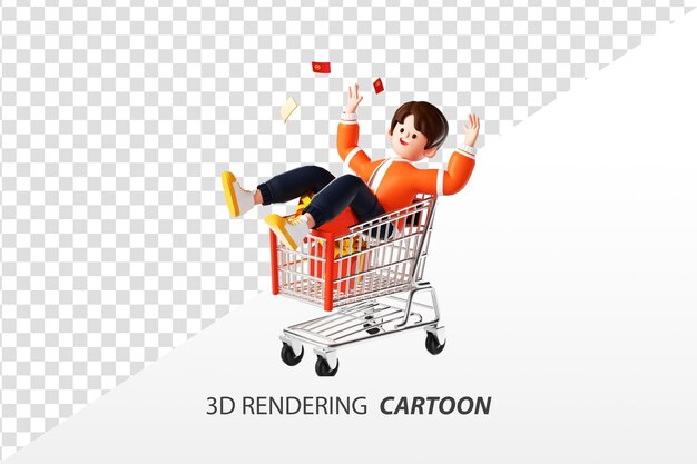 PSD rendering 3d illustrazione alla moda dell'uomo dello shopping dei cartoni animati