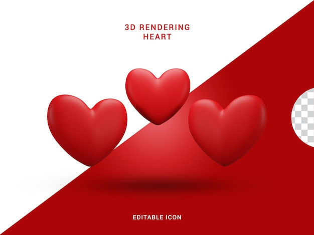 PSD rendering 3d icona del cuore rosso di san valentino triplo