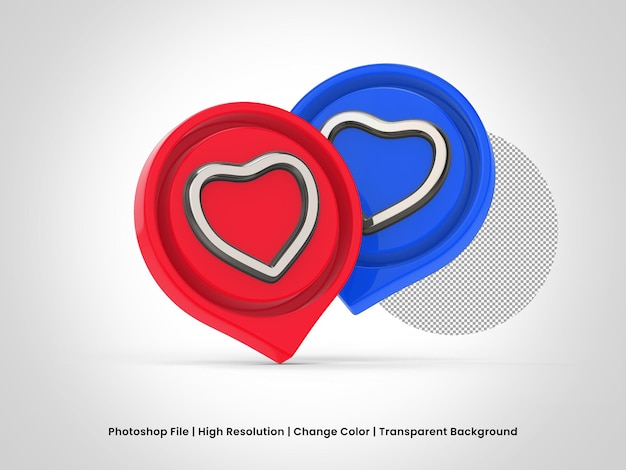 PSD 3d-rendering twee hart pictogram