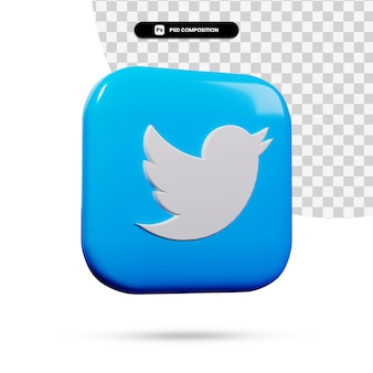Applicazione del logo twitter rendering 3d isolata