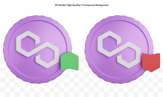 3d rendering two coin crypto polygon graph up and down isolated