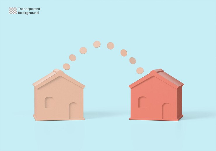PSD 3d rendering two home transfer money concept.