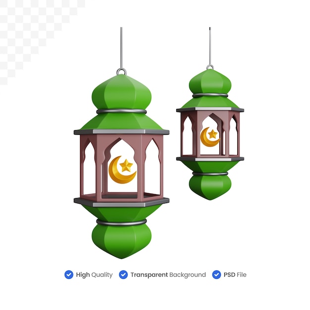 3d rendering two lamp lanterns ramadan isolated