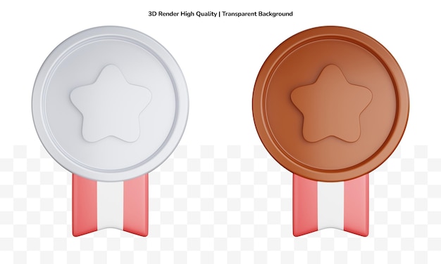 PSD 3d 렌더링 두 개의 메달 절연 스타 청동과 은색