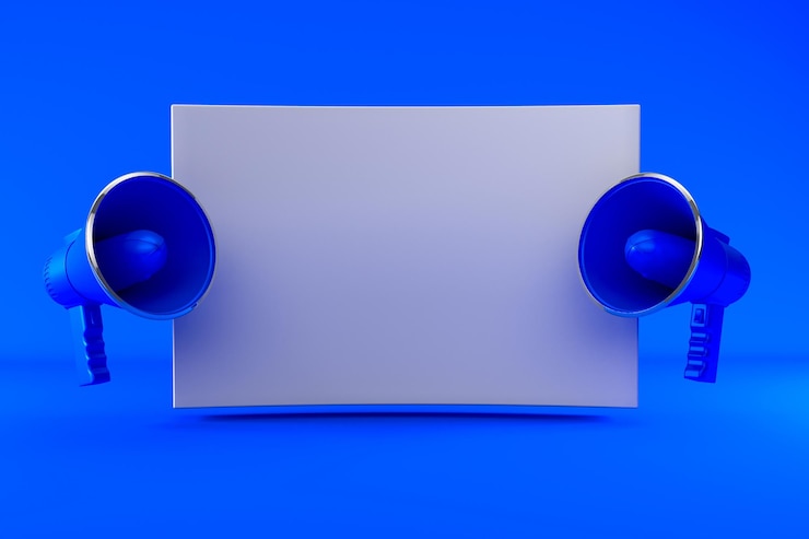 PSD 3d rendering two megaphone render isolated